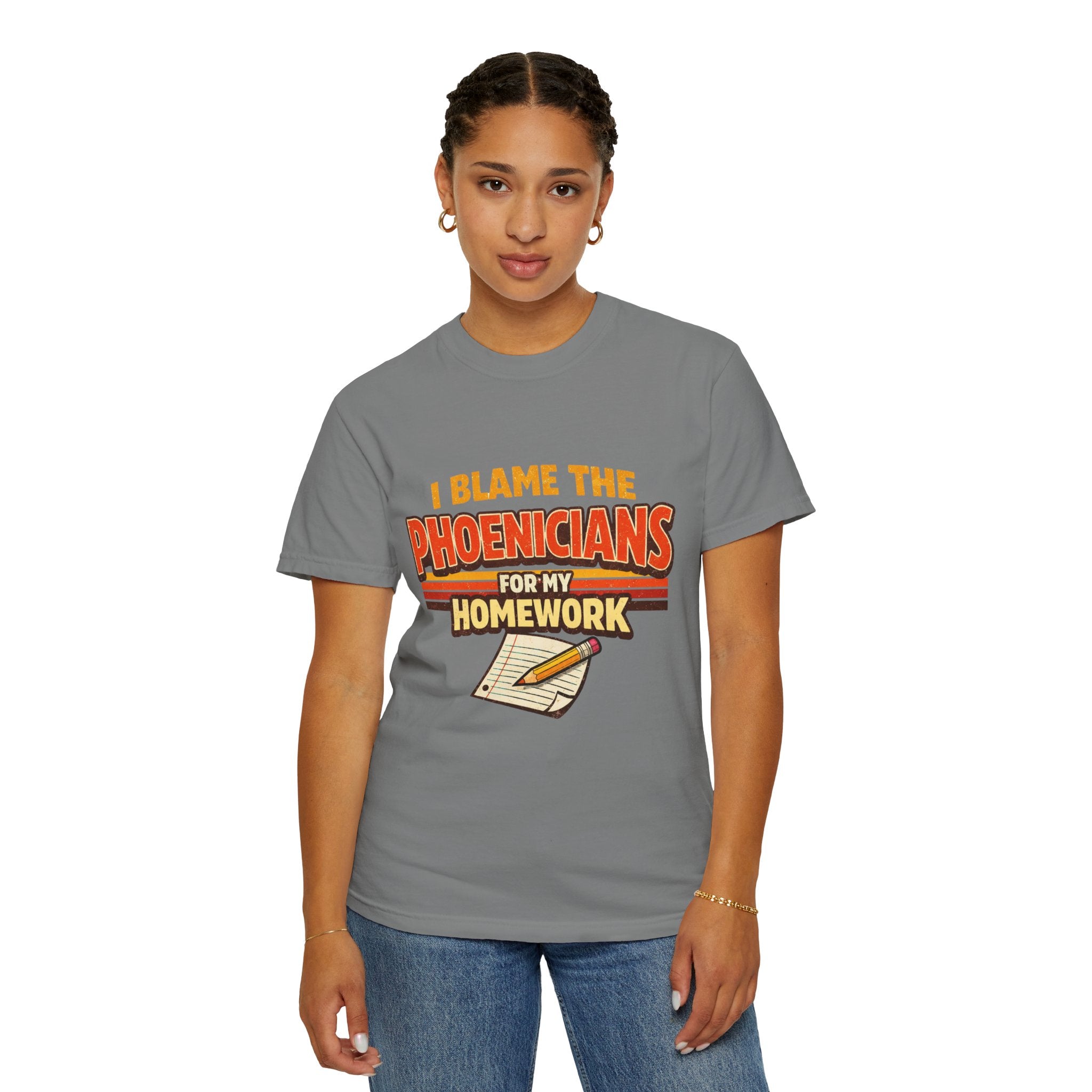 T-Shirt — "I Blame the Phoenicians for My Homework" Retro History Graphic Tee
