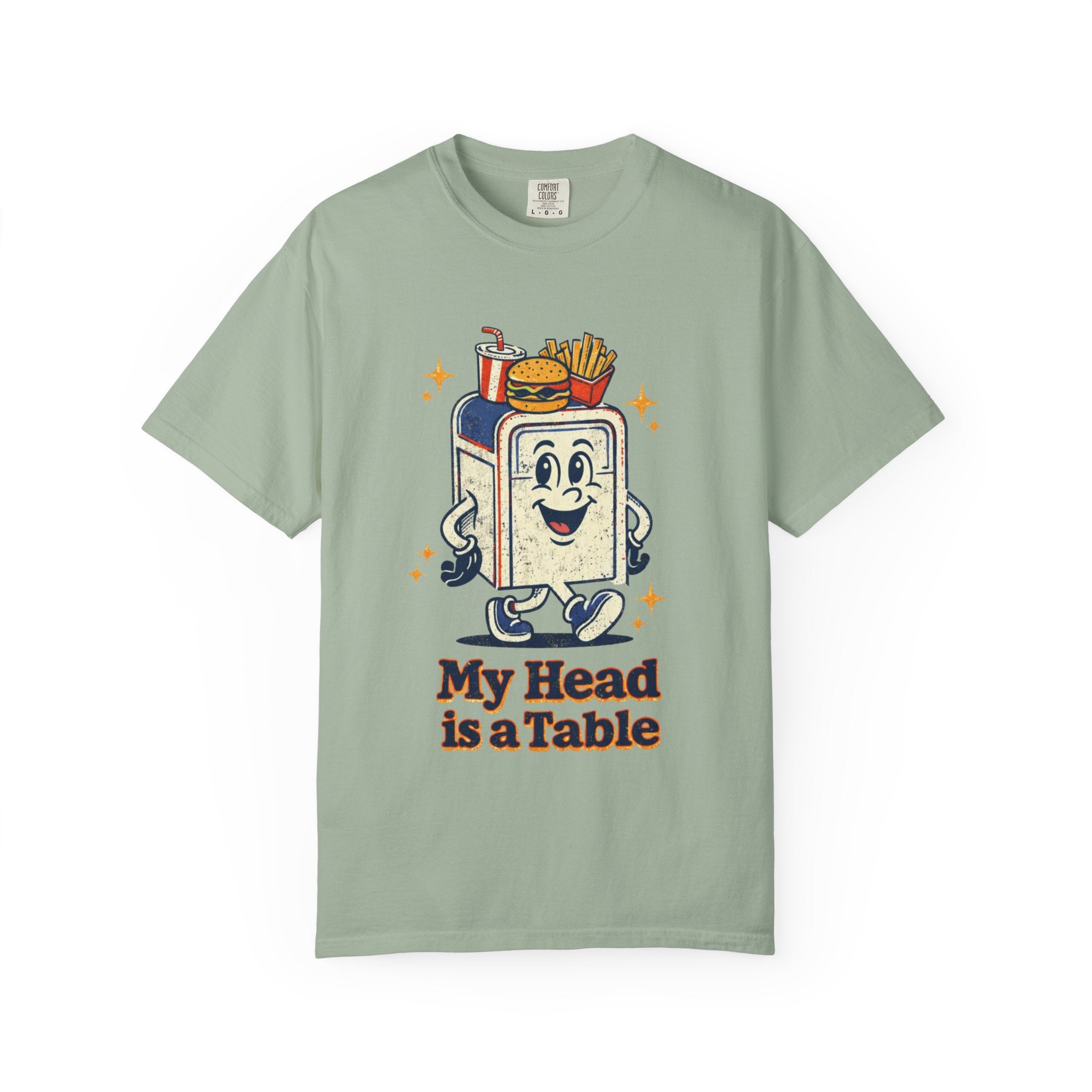 My Head Is a Table T-Shirt — Retro Cartoon Food Tray Tee
