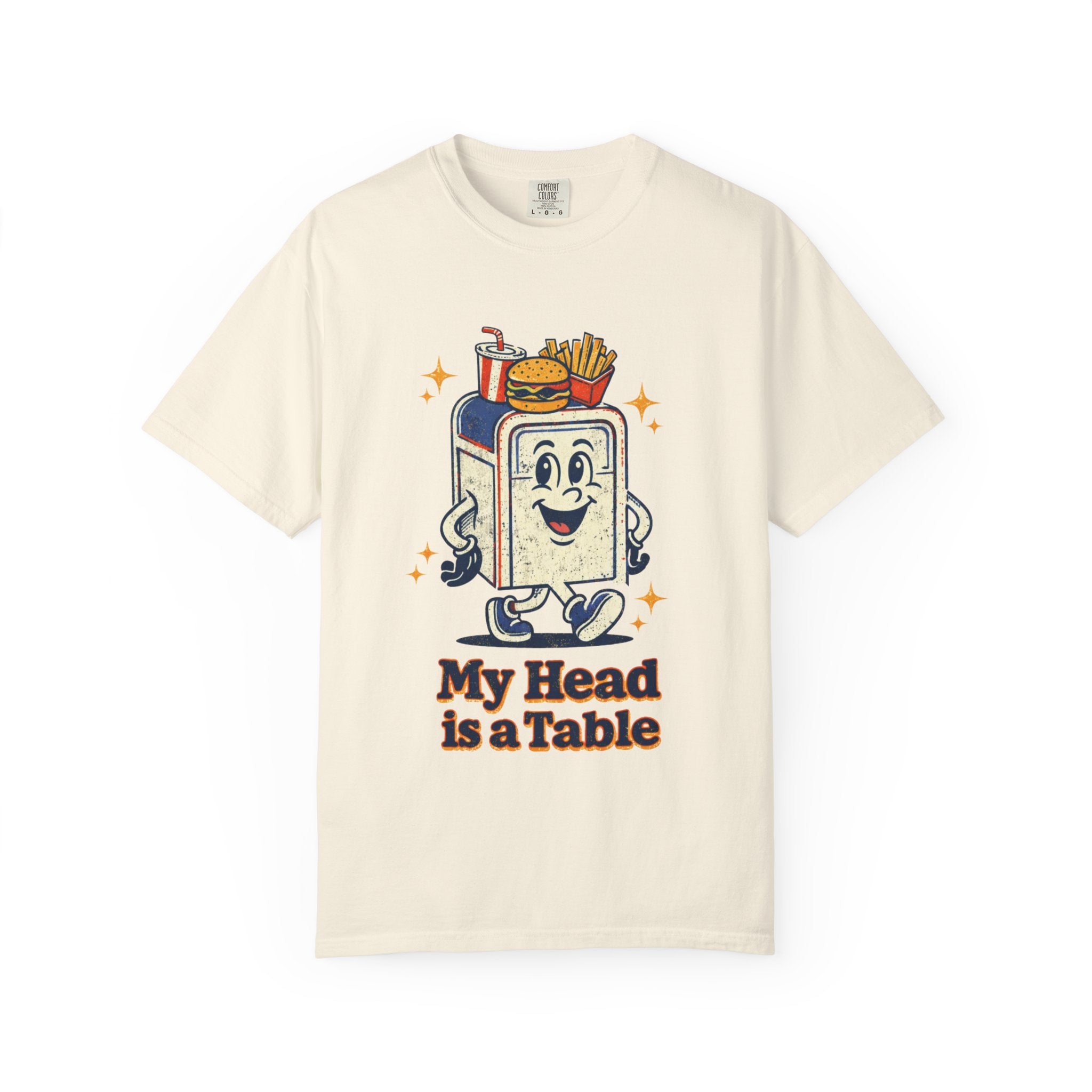 My Head Is a Table T-Shirt — Retro Cartoon Food Tray Tee