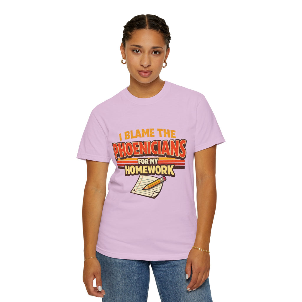 T-Shirt — "I Blame the Phoenicians for My Homework" Retro History Graphic Tee