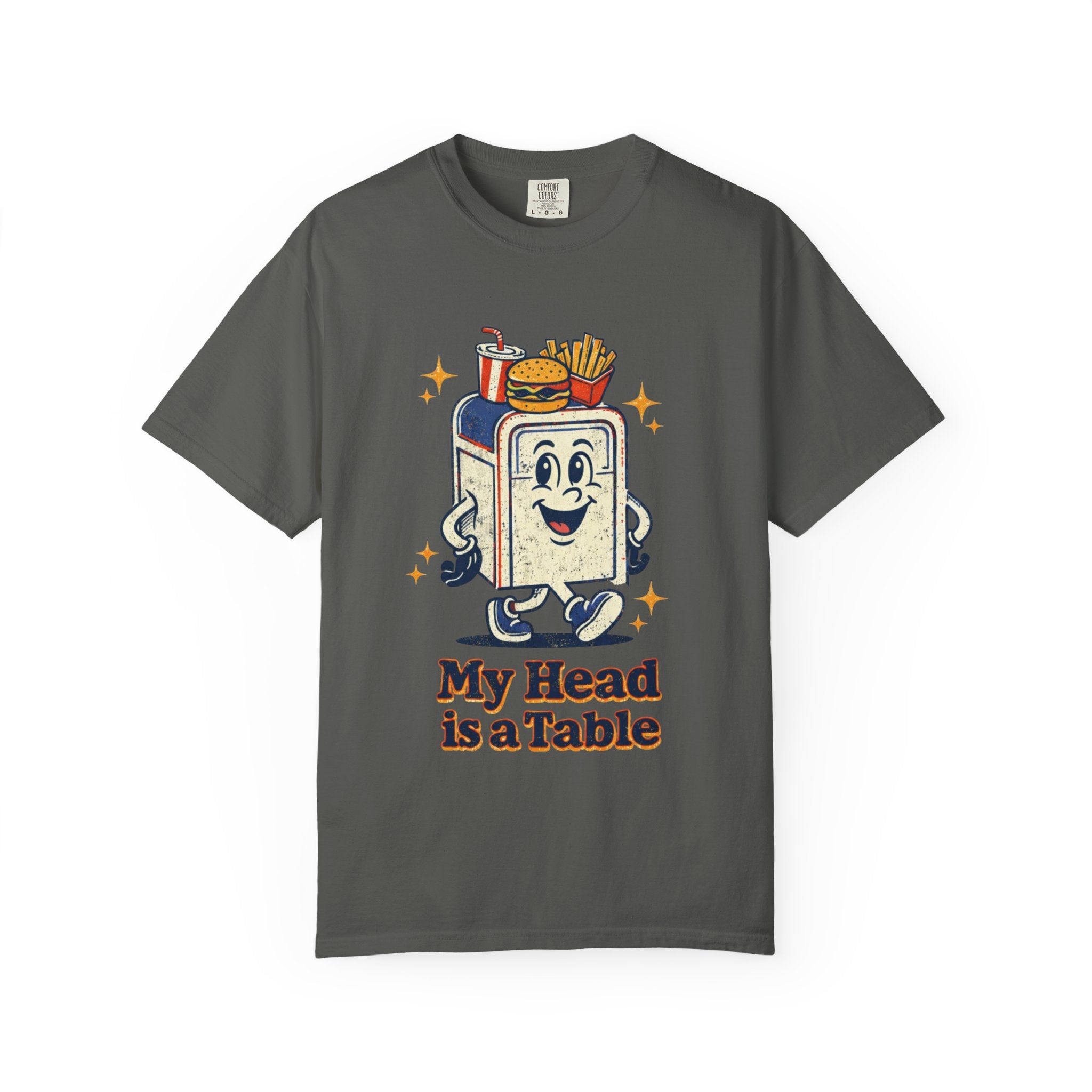 My Head Is a Table T-Shirt — Retro Cartoon Food Tray Tee