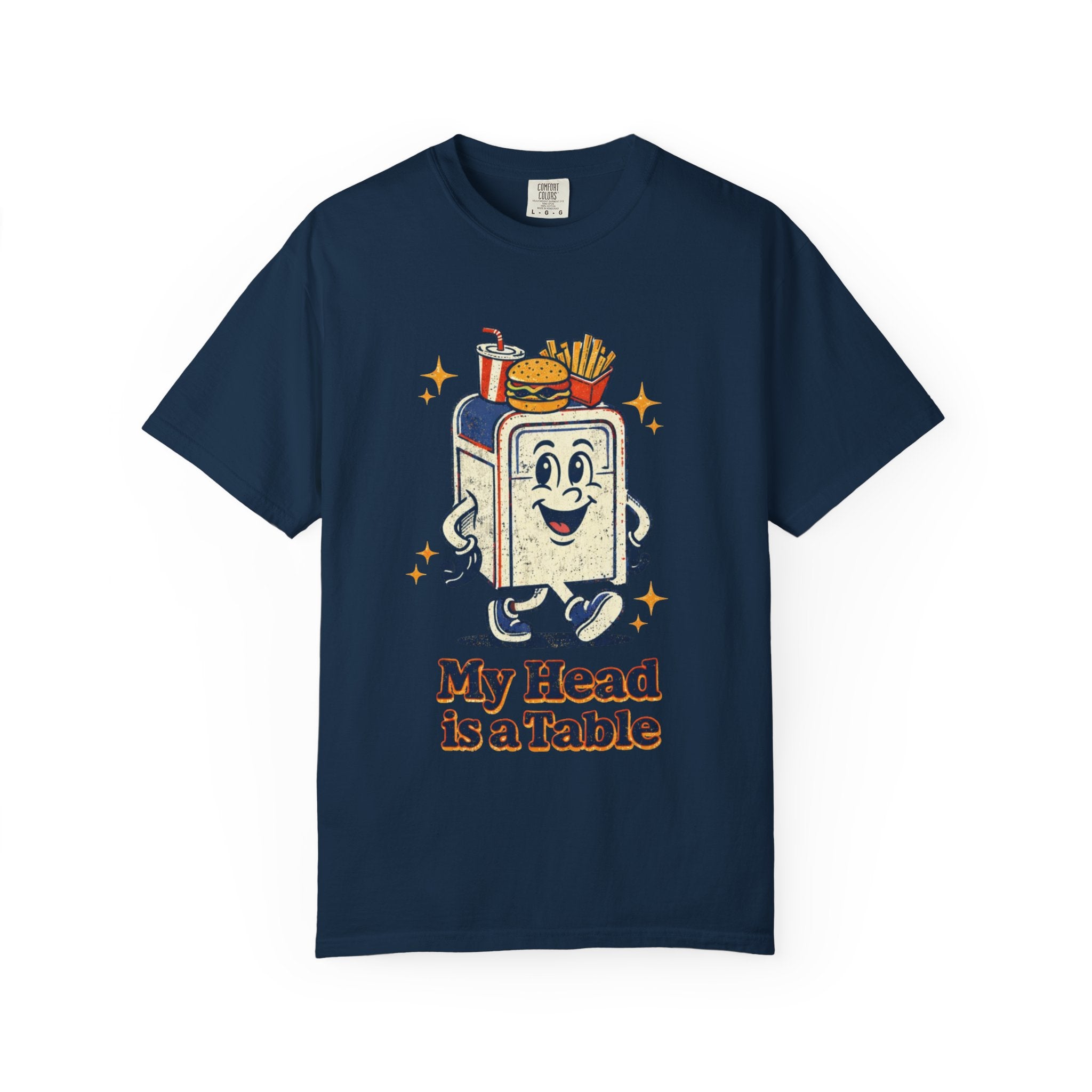 My Head Is a Table T-Shirt — Retro Cartoon Food Tray Tee