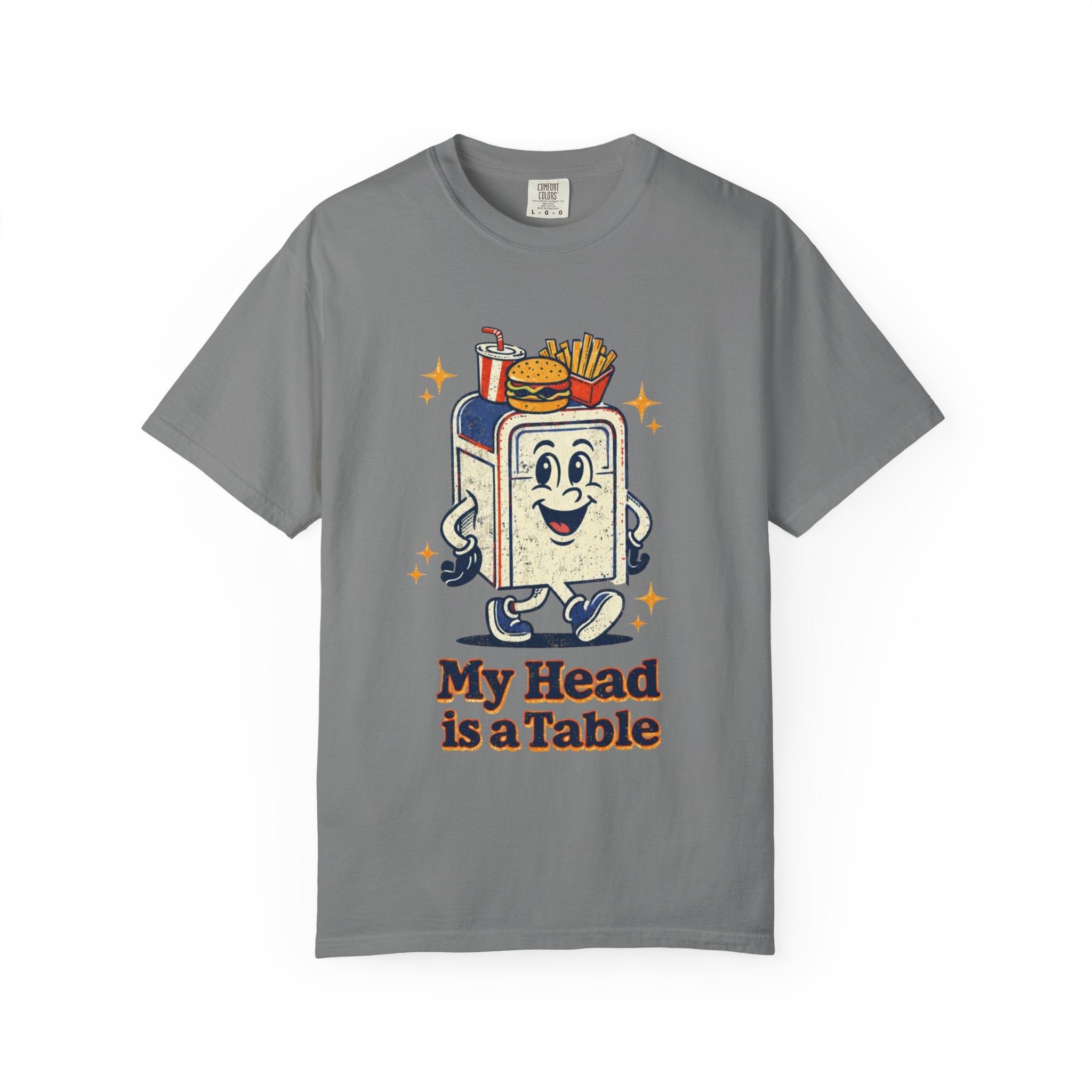 My Head Is a Table T-Shirt — Retro Cartoon Food Tray Tee