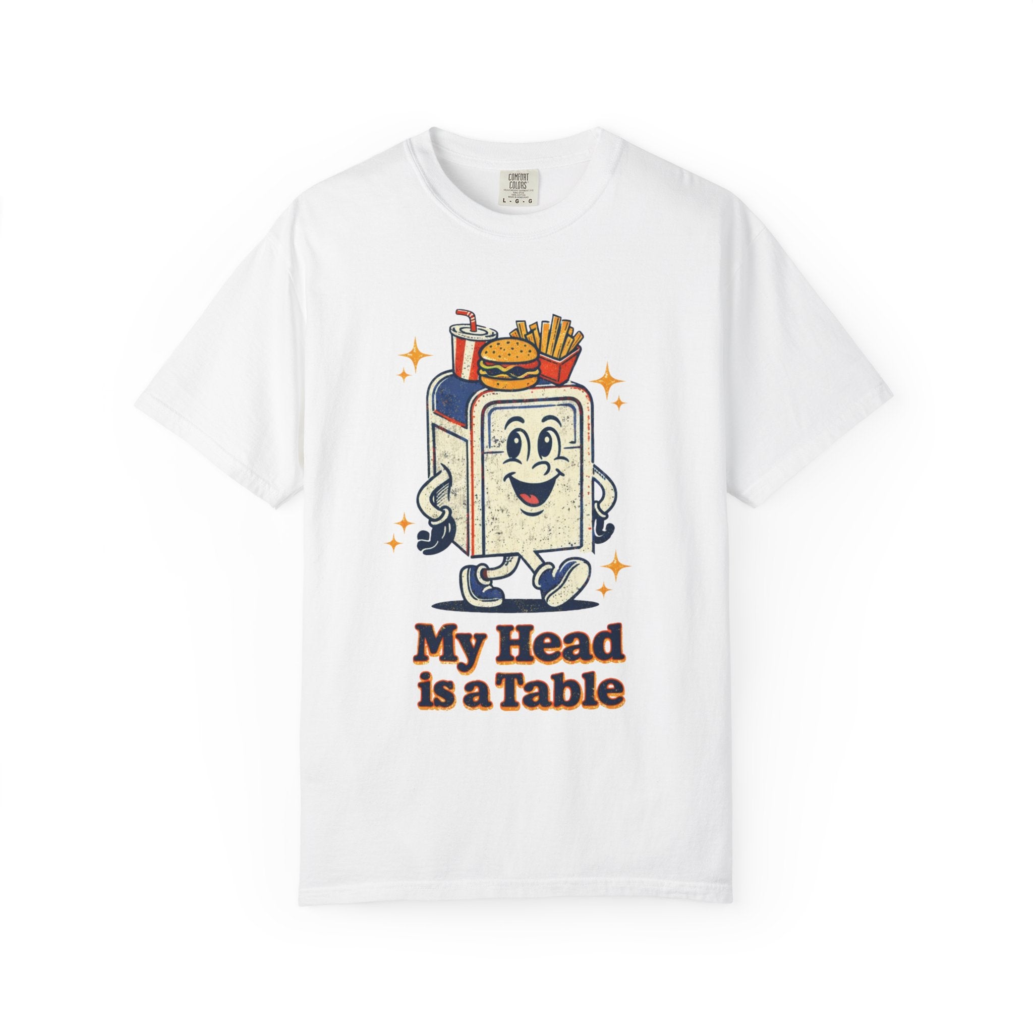 My Head Is a Table T-Shirt — Retro Cartoon Food Tray Tee