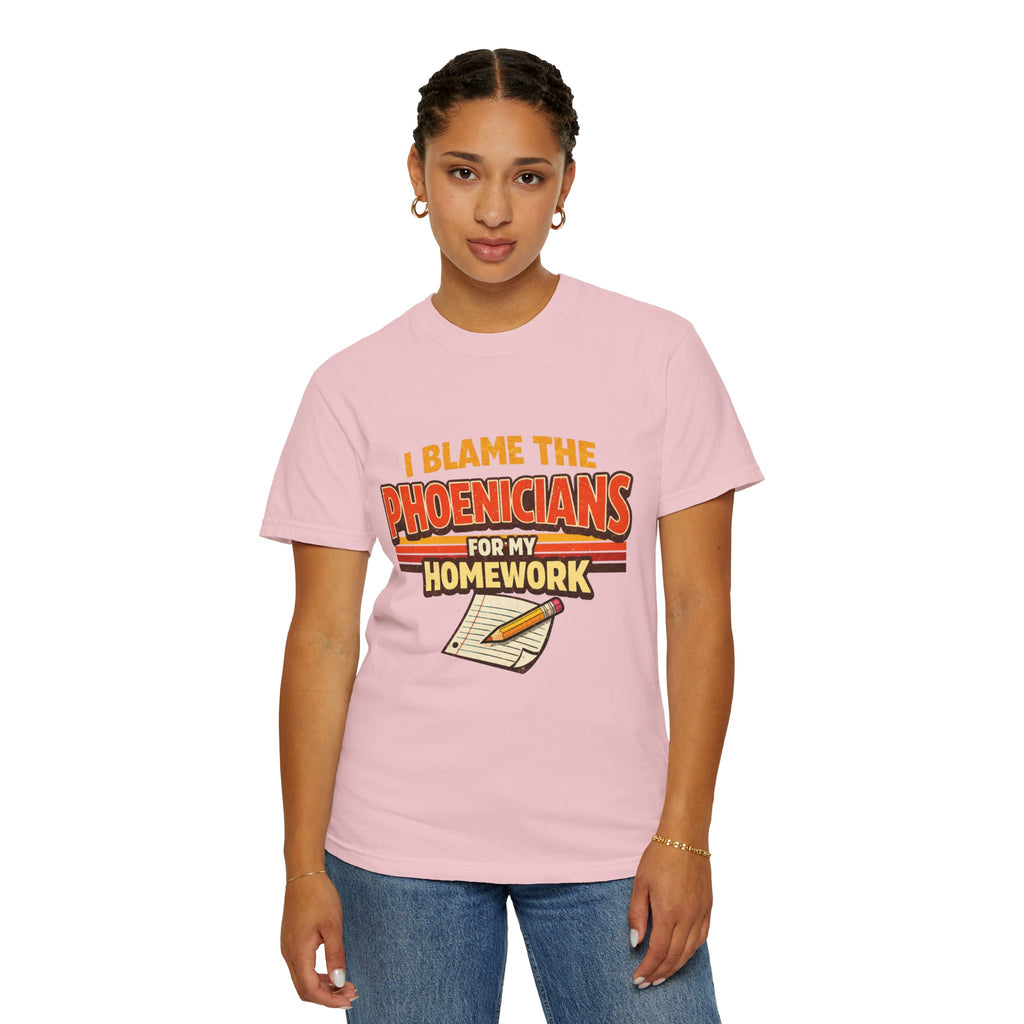 T-Shirt — "I Blame the Phoenicians for My Homework" Retro History Graphic Tee