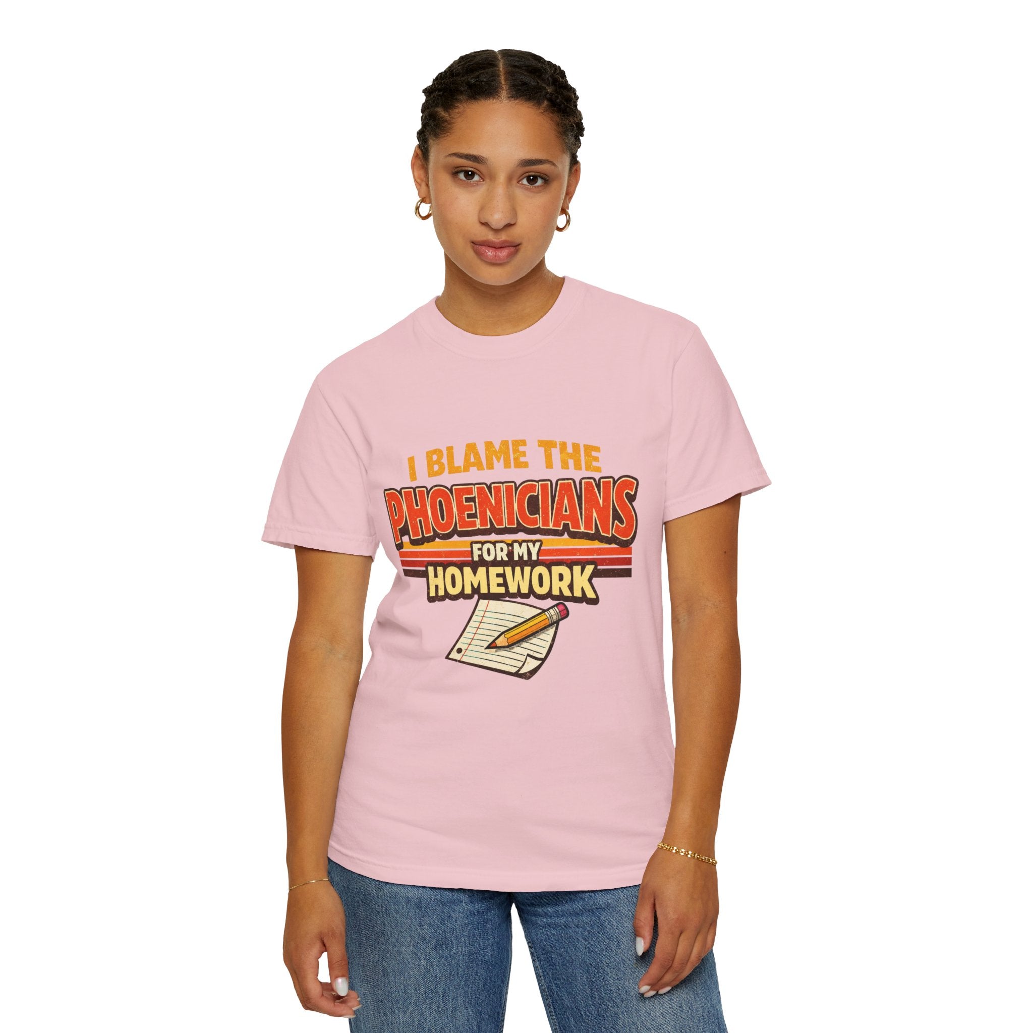 T-Shirt — "I Blame the Phoenicians for My Homework" Retro History Graphic Tee