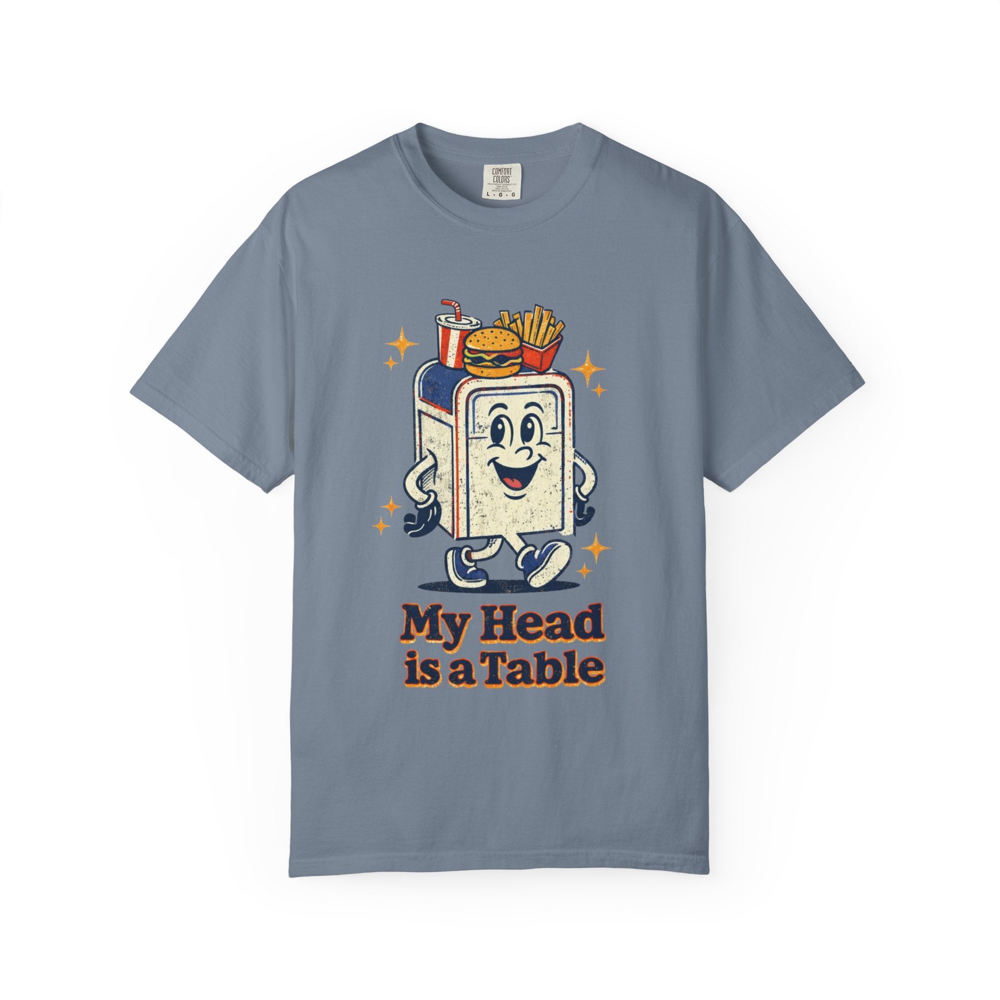 My Head Is a Table T-Shirt — Retro Cartoon Food Tray Tee